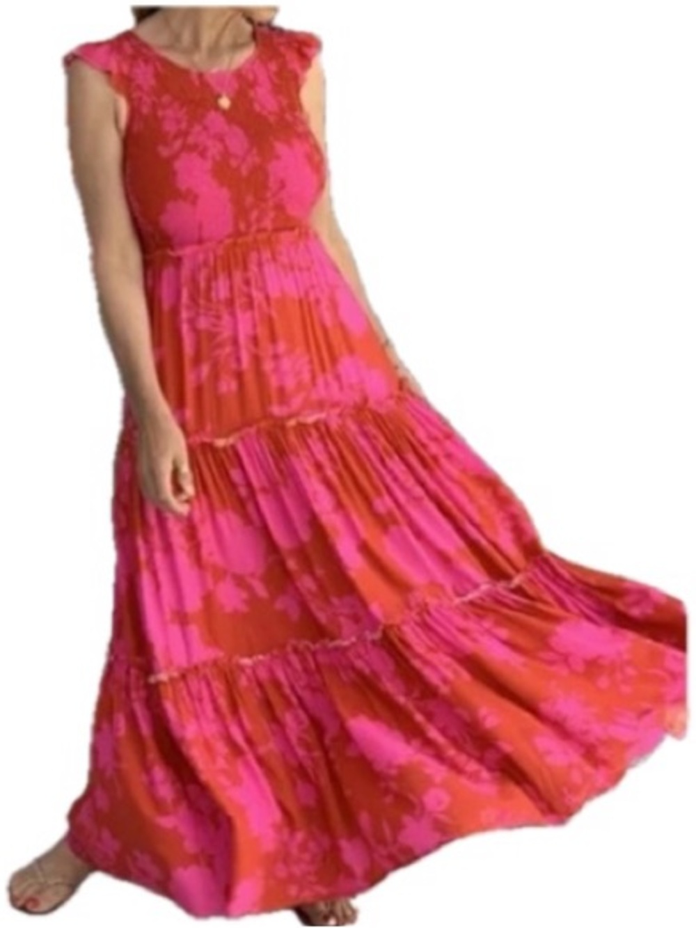 Abel the Label Anthropologie Maxi Sundress Hawaiian Floral Smocked Tiered Ruffle